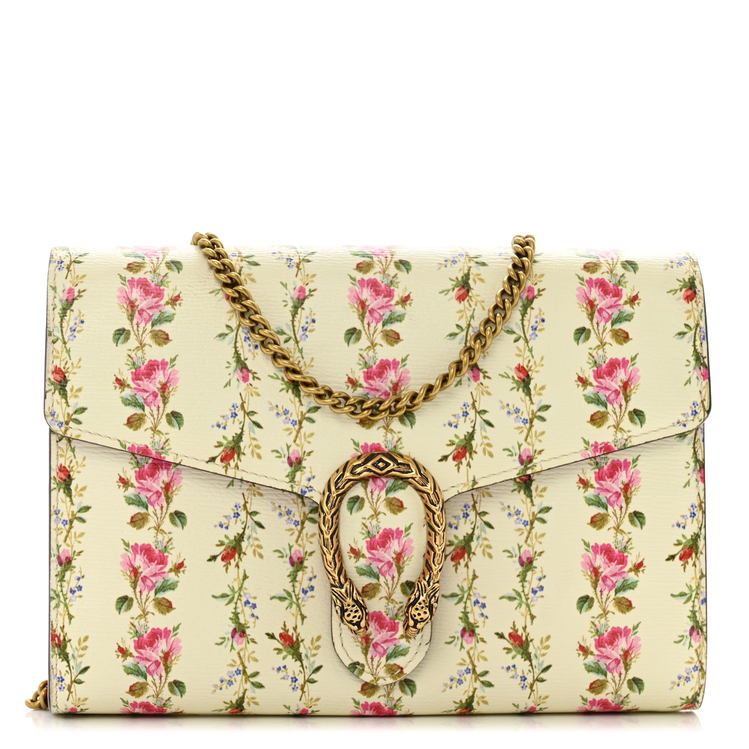 Gucci Calfskin Floral Print Mini Dionysus Chain Wallet Ivory Pink 1 of 12