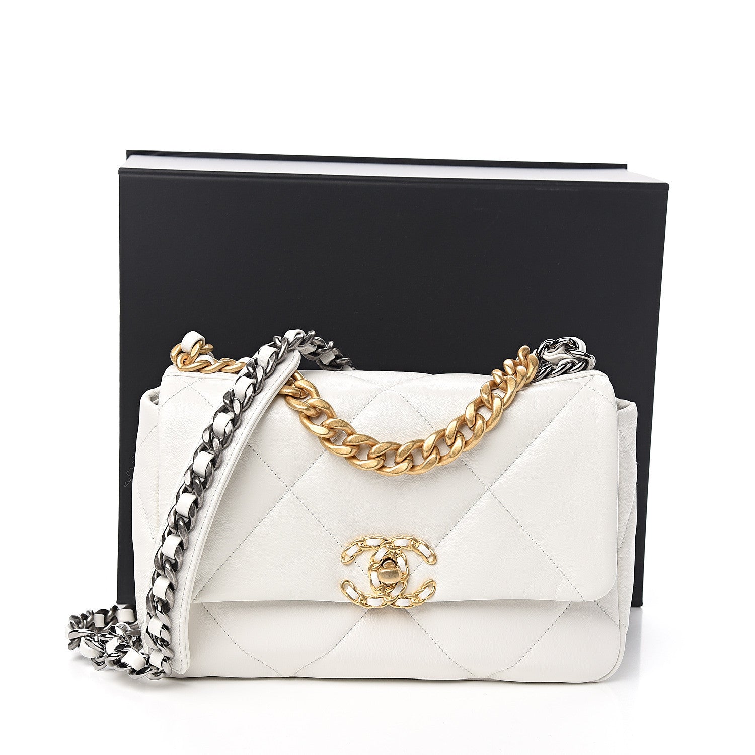 Chanel Goatskin Quilted Medium 19 Flap White 10 of 10