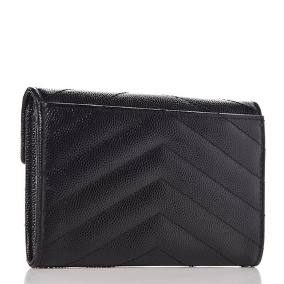 Saint Laurent Grain De Poudre Matelasse Chevron Small Monogram Envelope Wallet Black 3 of 7