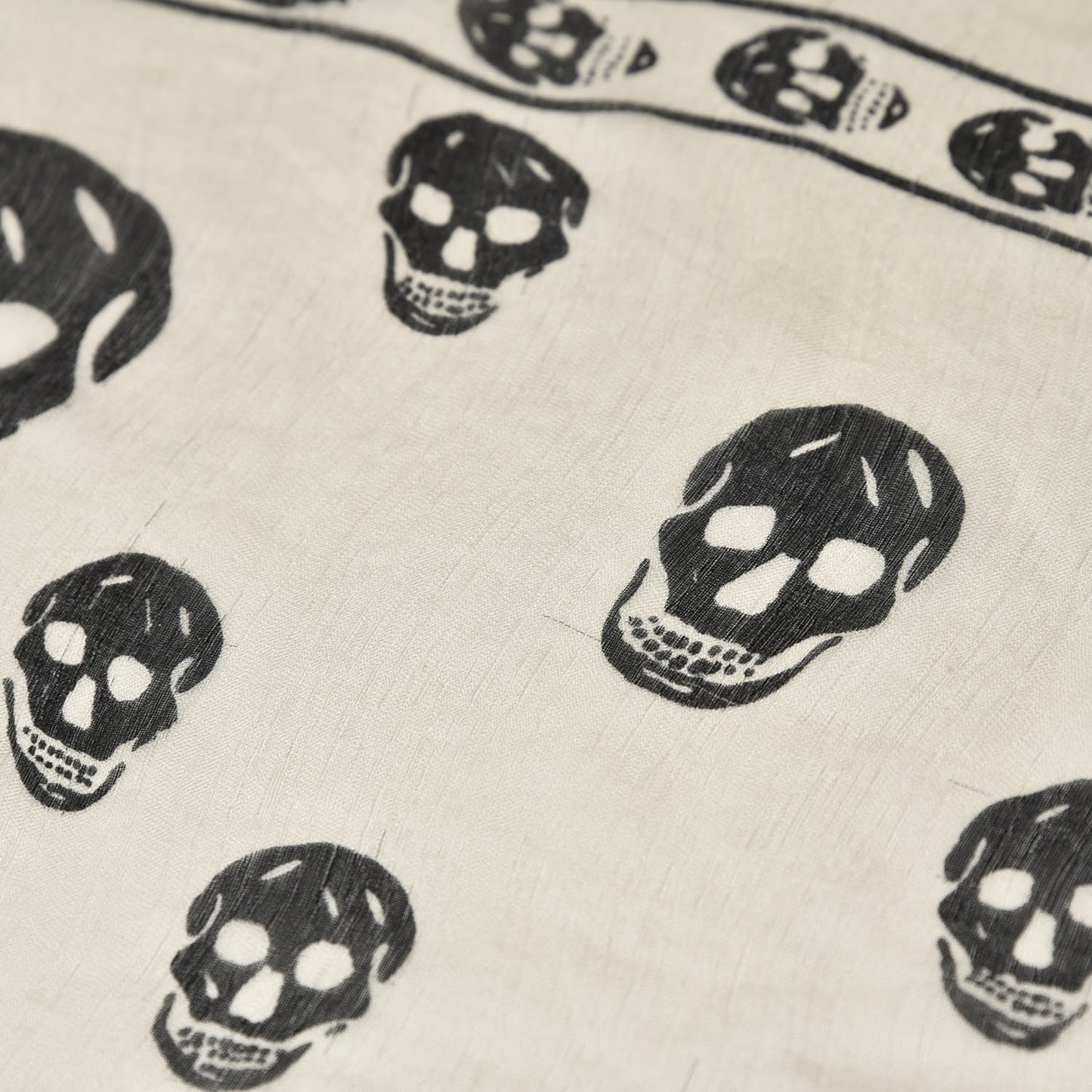 Silk Chiffon Skull Scarf Ivory Black