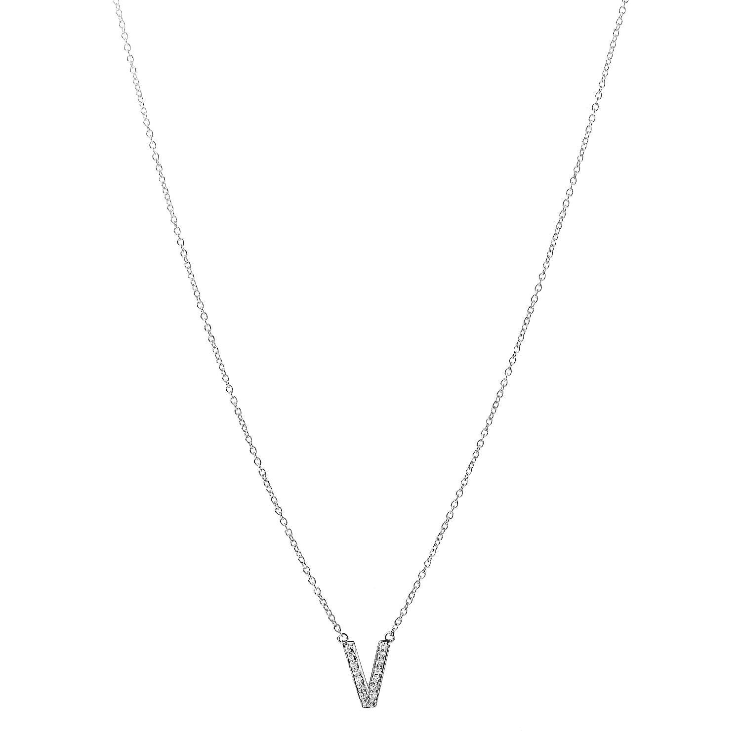 Tiffany Platinum Diamond Letters V Pendant Necklace 1 of 6