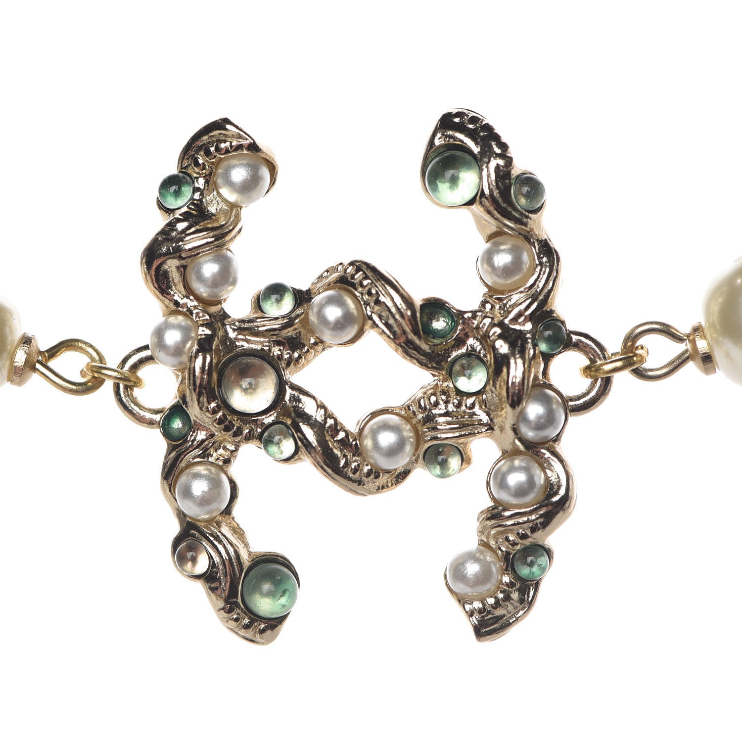 Chanel Pearl Bead CC Long Necklace Blue Green Gold 6 of 6