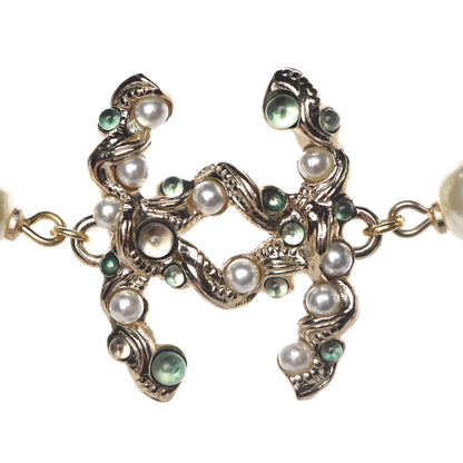 Chanel Pearl Bead CC Long Necklace Blue Green Gold 6 of 6