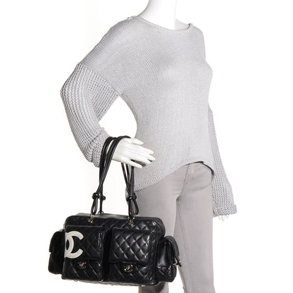 Chanel Calfskin Quilted Large Cambon Multipocket Reporter Black White 2 of 8