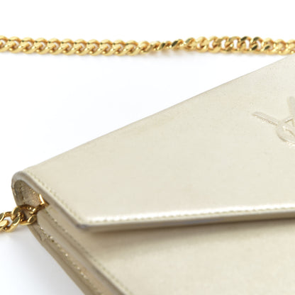 Saint Laurent Metallic Fabric Monogram Envelope Chain Wallet Champagne 13 of 15