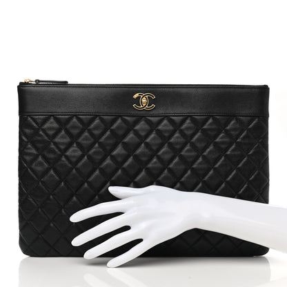Chanel Sheepskin Quilted Mademoiselle Vintage Large Zip Pouch Black 2 of 8