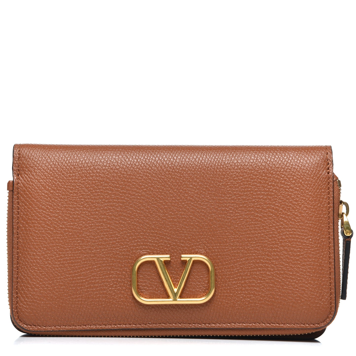 Grained Calfskin Vlogo Zip Around Wallet Saddle Brown