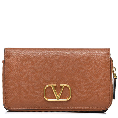 Valentino Garavani Grained Calfskin Vlogo Zip Around Wallet Saddle Brown 1 of 9
