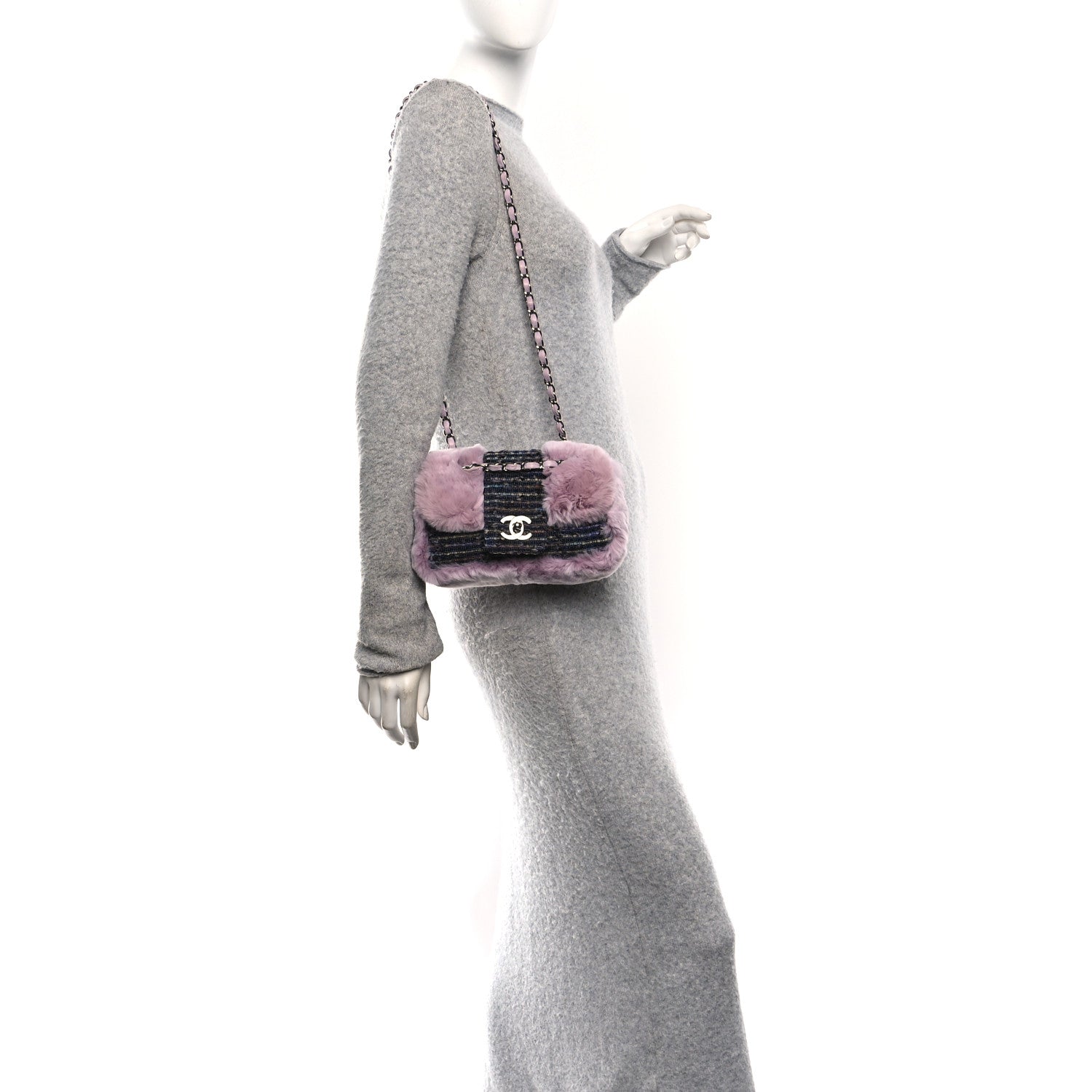 Chanel Rabbit Fur Tweed Small Fantasy Flap Lilac 2 of 12