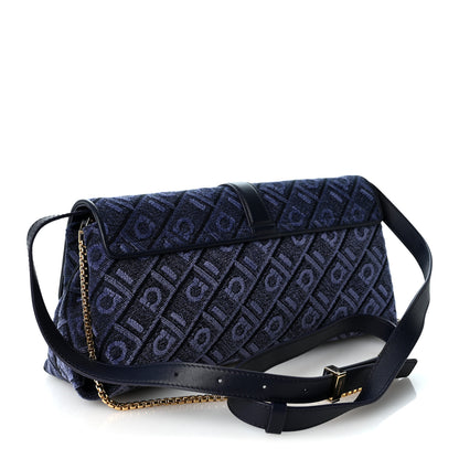 Salvatore Ferragamo Jacquard Gancini Monogram Small Mia Crossbody Bag Denim Midnight Blue 3 of 11