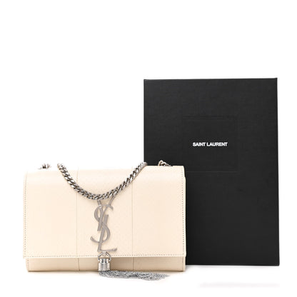 Saint Laurent Snakeskin Small Classic Monogram Kate Tassel Satchel Alabaster 15 of 15