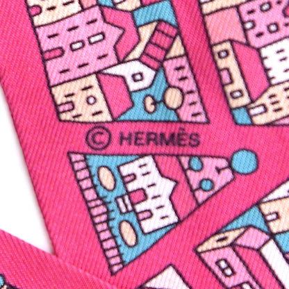 Hermes Silk Rive Droite Rive Gauche Twilly Rose Vif Turquoise Creme 3 of 4