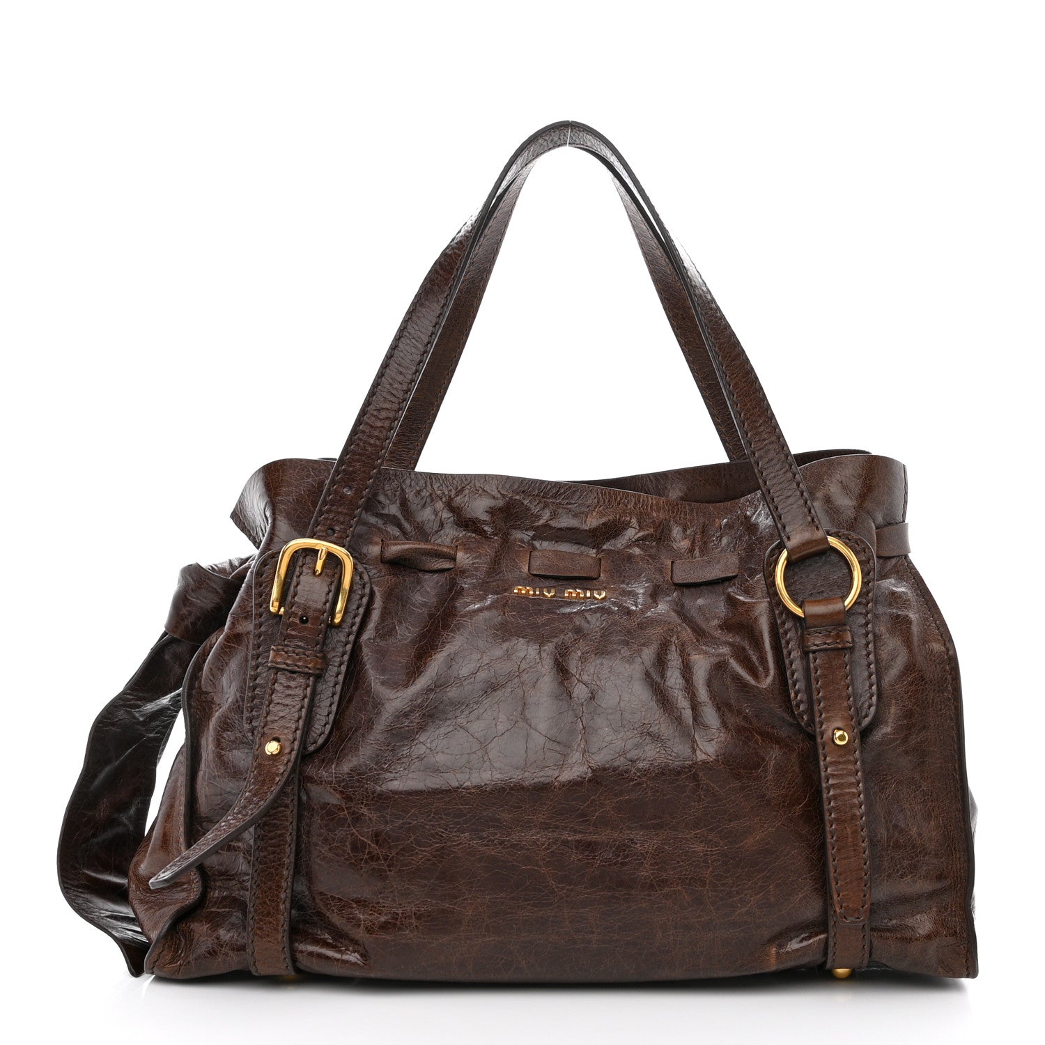 Miu Miu Vitello Lux Bow Bag Brown 1 of 11