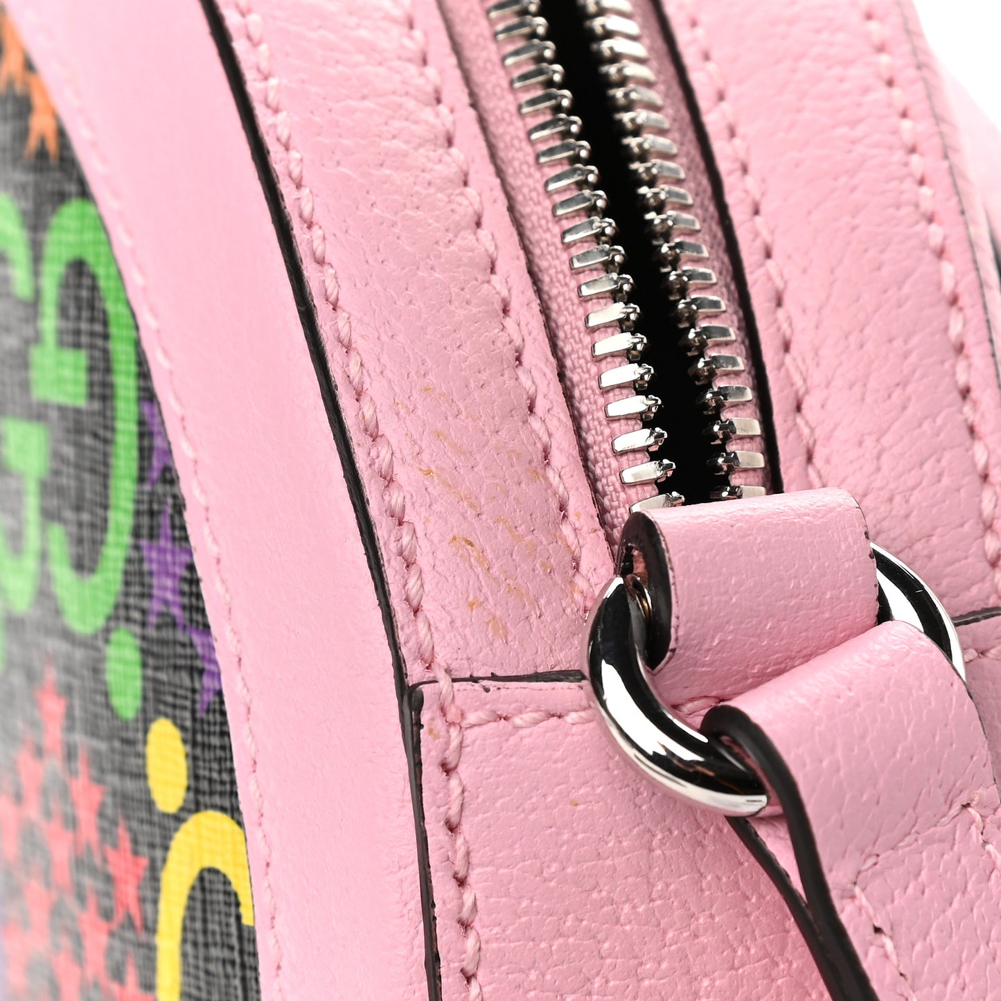 GG Supreme Monogram Psychedelic Round Shoulder Bag Black Multicolor Sugar Pink