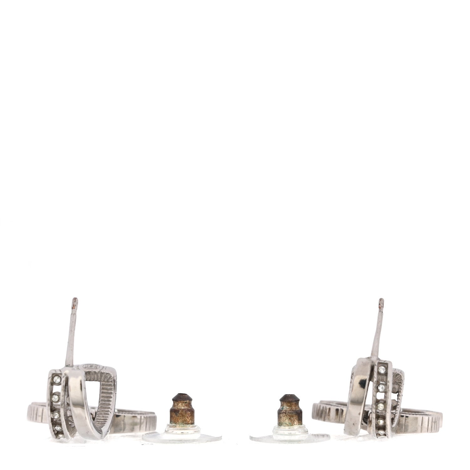 Chanel Crystal CC Drop Earrings Silver 3 of 5