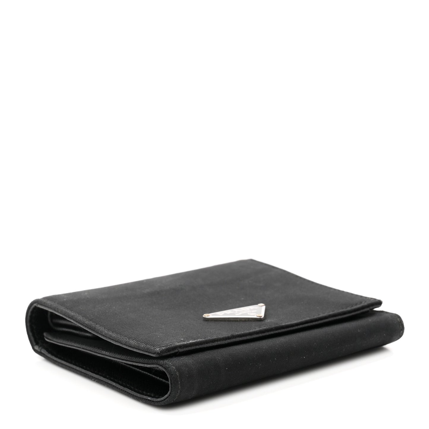 Tessuto Nylon Saffiano Tri-Fold Compact Wallet Black
