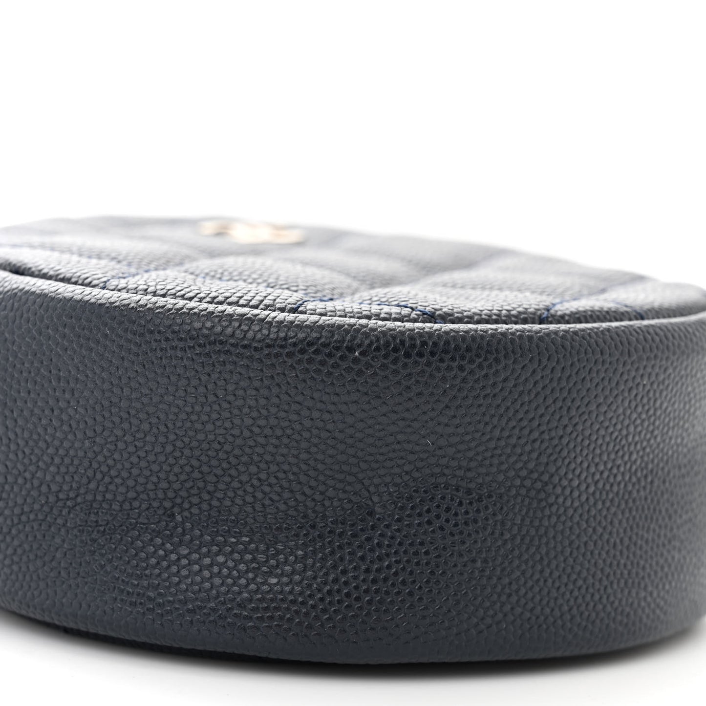 Caviar Quilted Round Clutch With Chain Navy