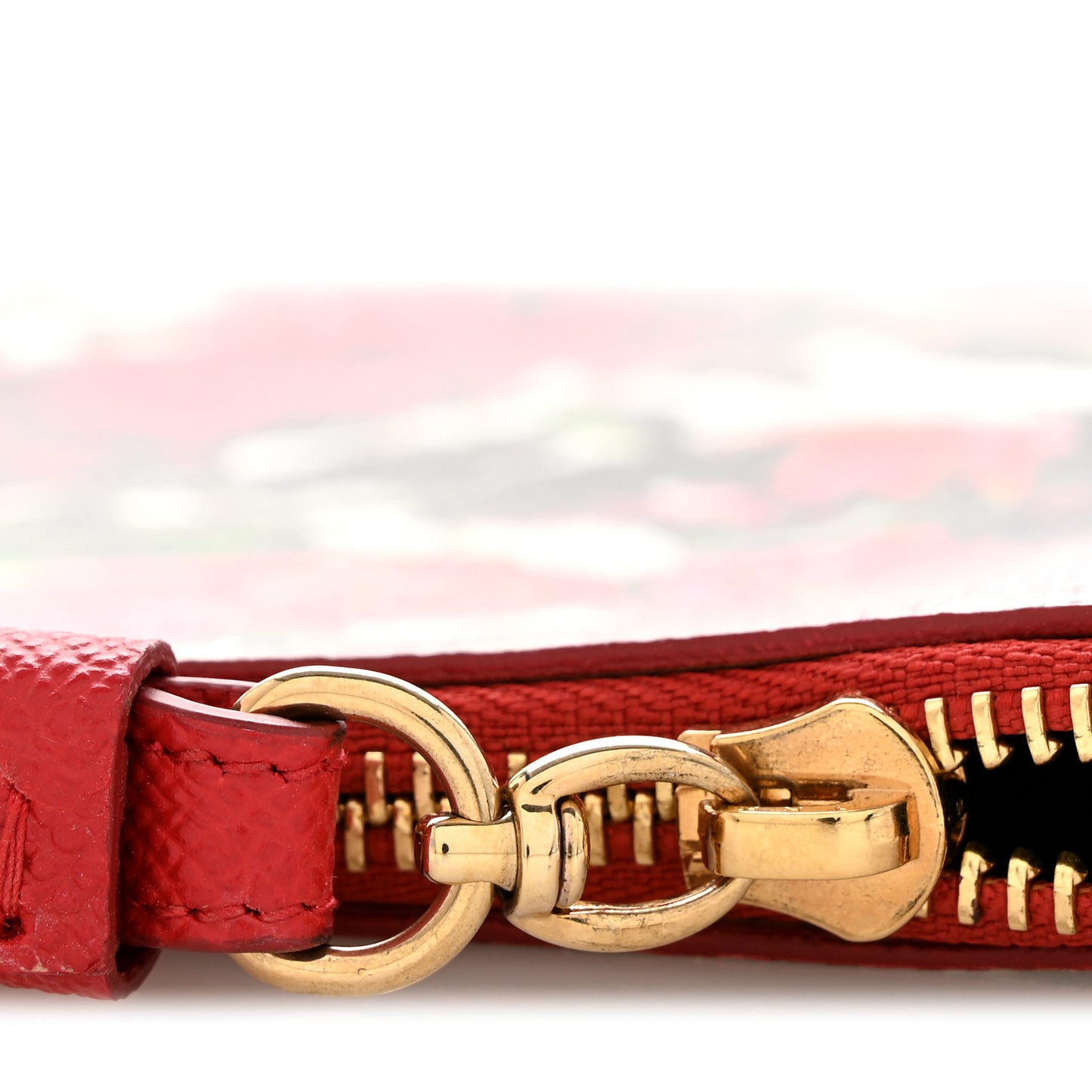 Calfskin Rose Print Zip Pouch Red Multicolor