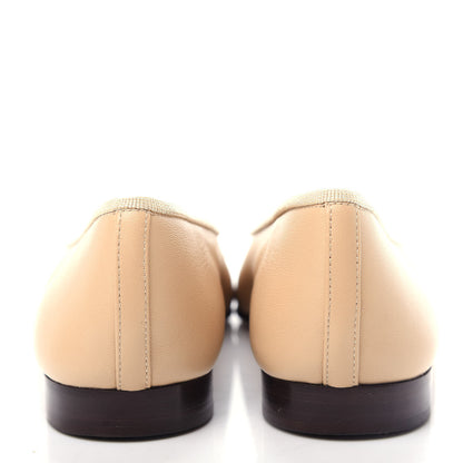 Chanel Lambskin Cap Toe CC Ballerina Flats 37.5 Beige Black 7 of 11