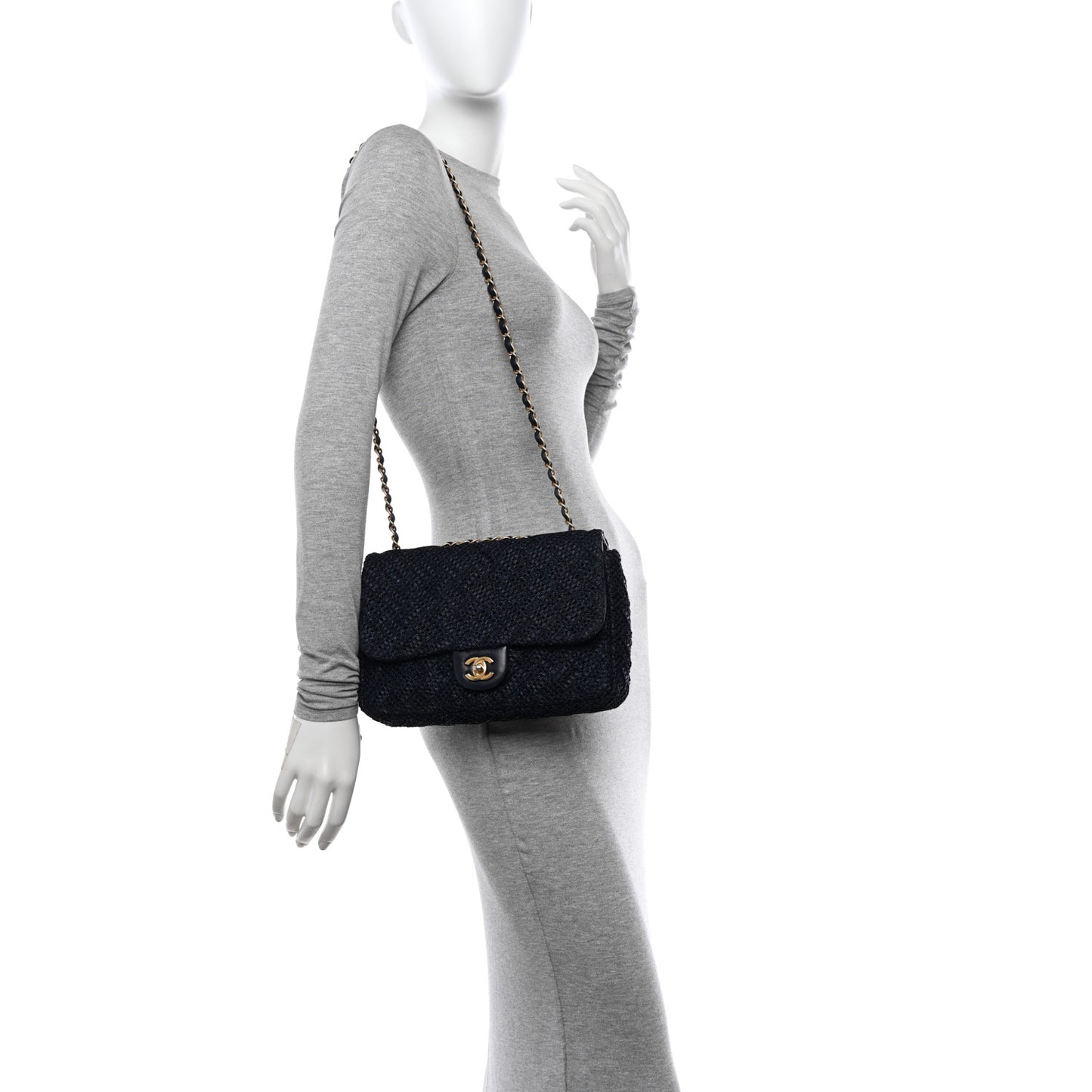 Raffia Crochet Medium Single Flap Bag Blue