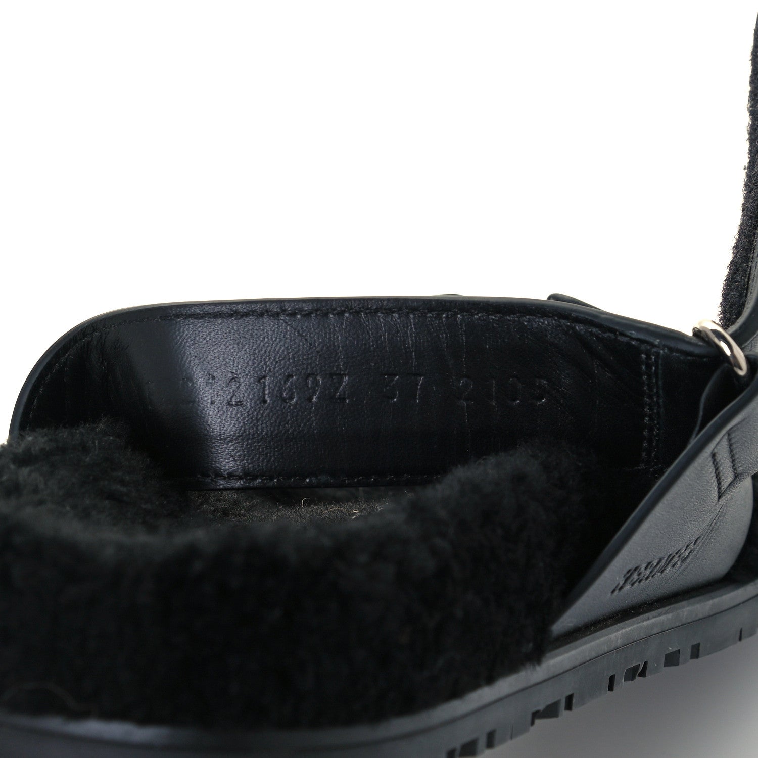 Hermes Calfskin Woolskin Womens Chypre Sandals 37 Black 10 of 12