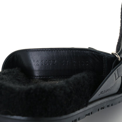 Hermes Calfskin Woolskin Womens Chypre Sandals 37 Black 10 of 12