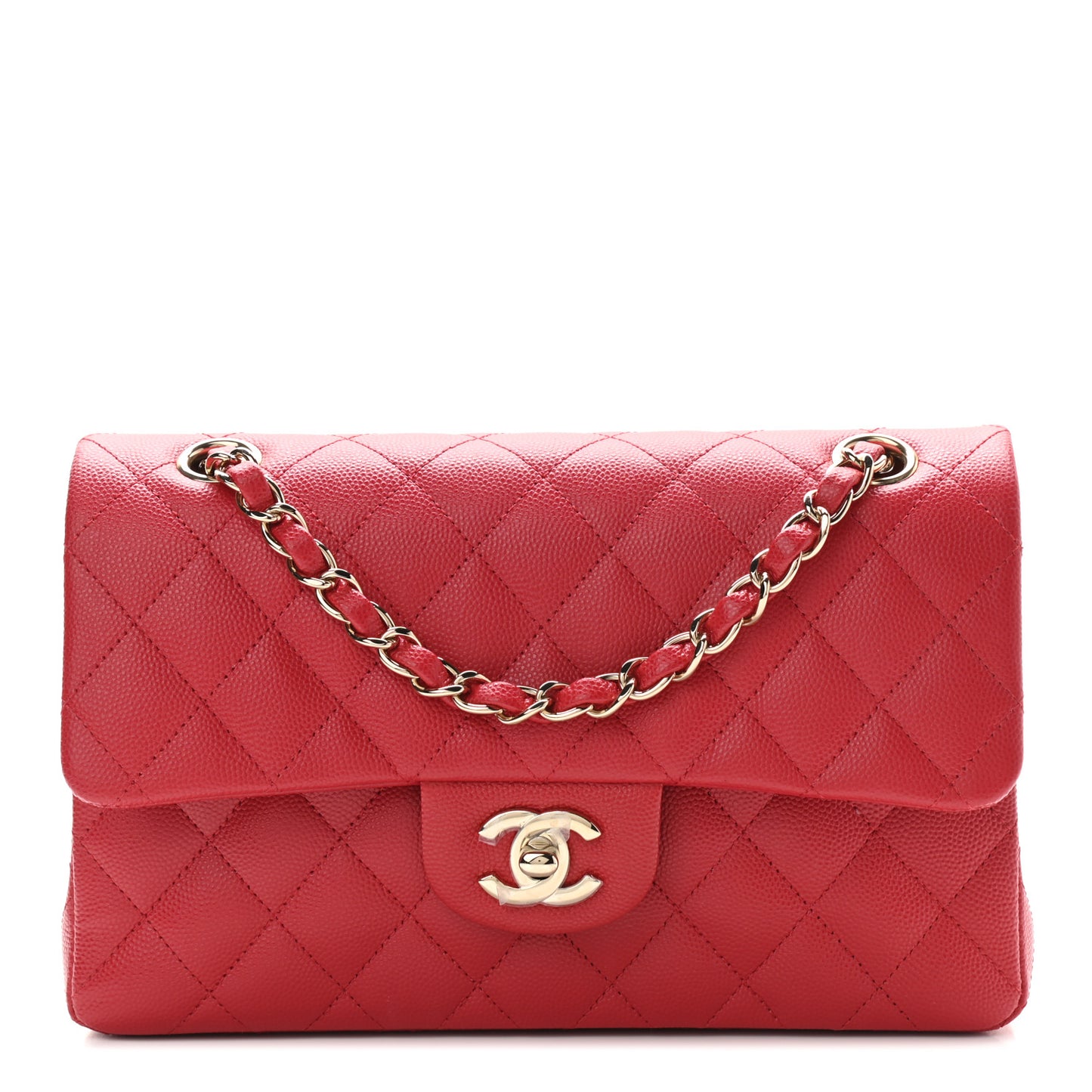 Caviar Quilted Small Double Flap Red