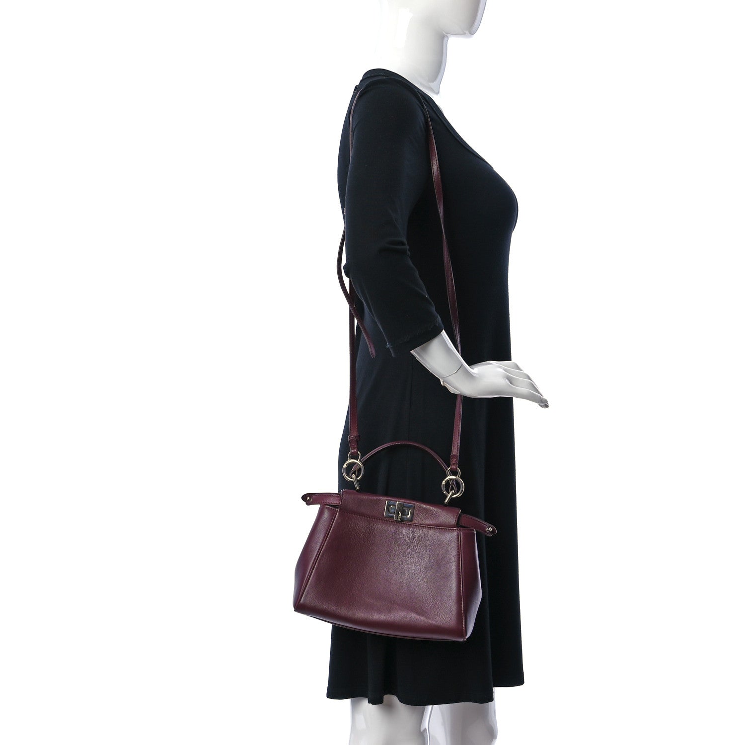 Fendi Nappa Mini Peekaboo Iconic Satchel Bordeaux 2 of 11