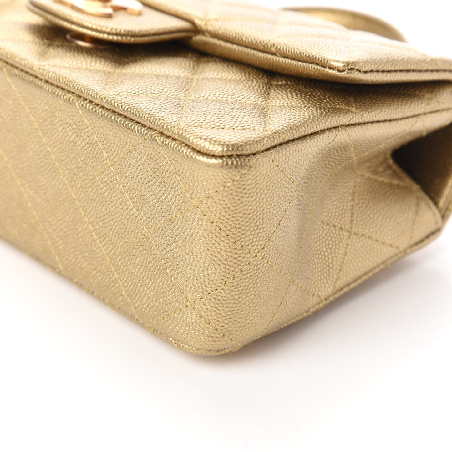 Metallic Caviar Quilted Mini Top Handle Rectangular Flap Gold