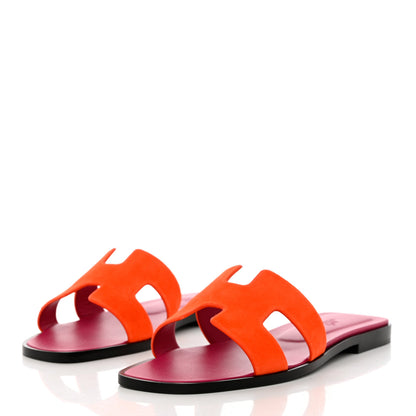 Hermes Suede Goatskin Oran Sandals 37 Orange Synthetique 3 of 9
