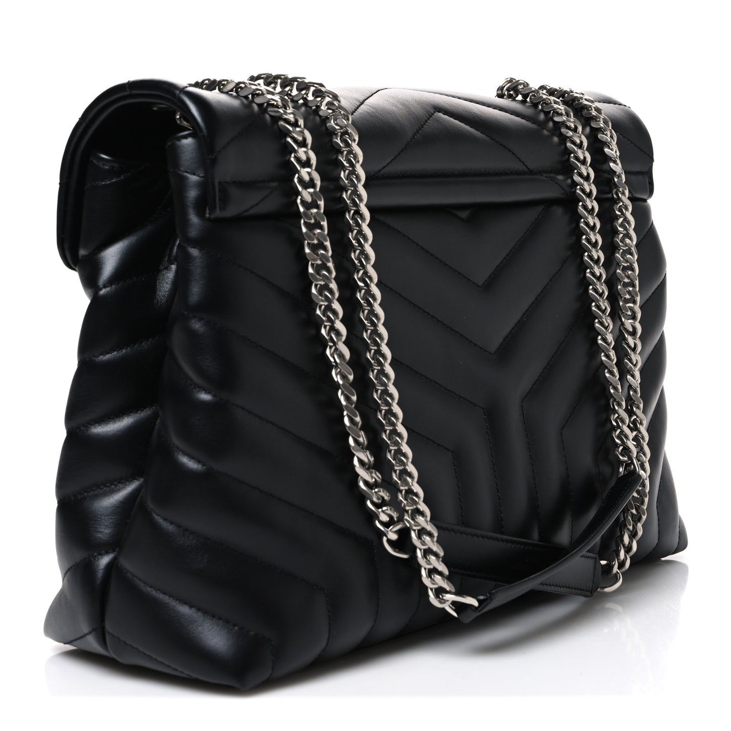 Calfskin Y Quilted Monogram Medium Loulou Chain Satchel Black