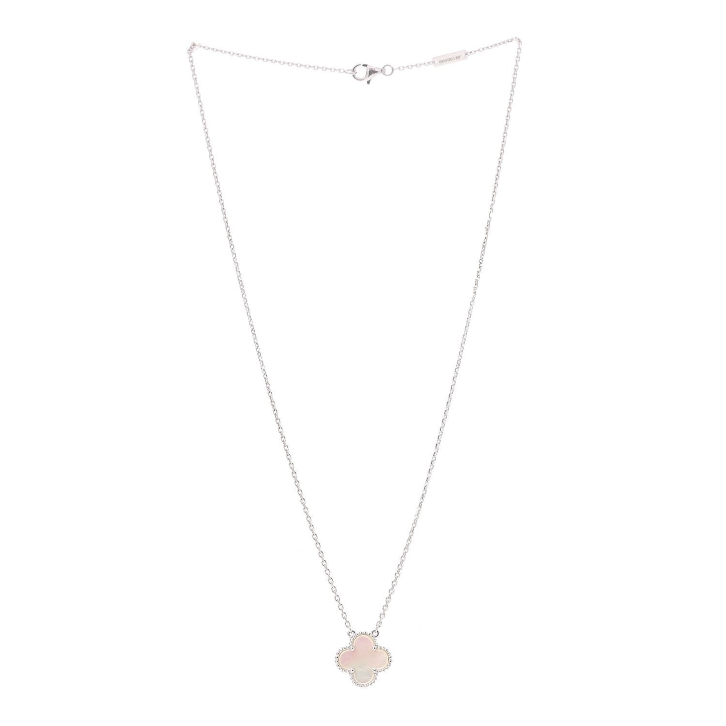 18K White Gold Mother of Pearl Vintage Alhambra Pendant Necklace