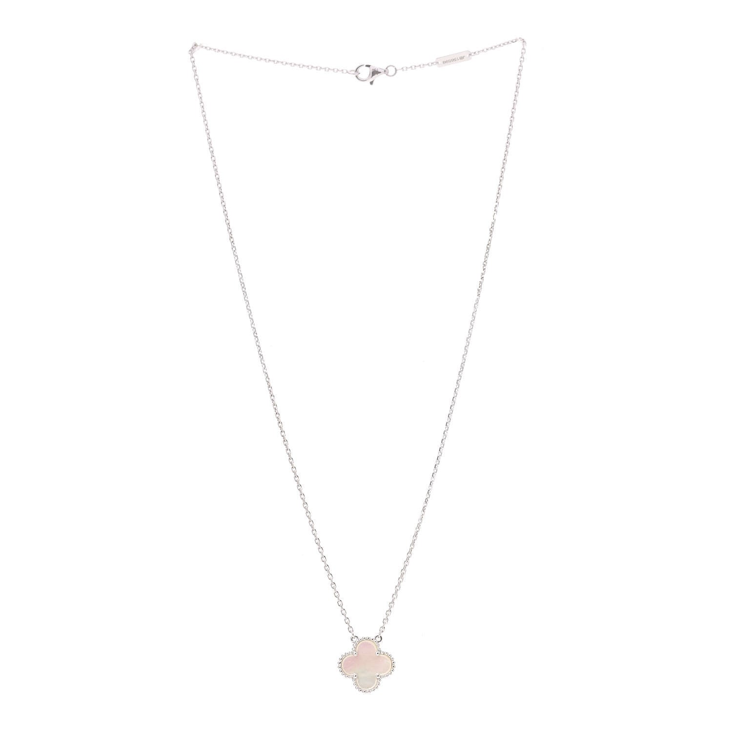 Van Cleef & Arpels 18K White Gold Mother of Pearl Vintage Alhambra Pendant Necklace 3 of 7