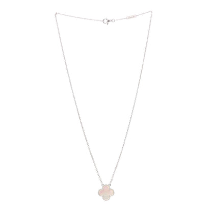 Van Cleef & Arpels 18K White Gold Mother of Pearl Vintage Alhambra Pendant Necklace 3 of 7