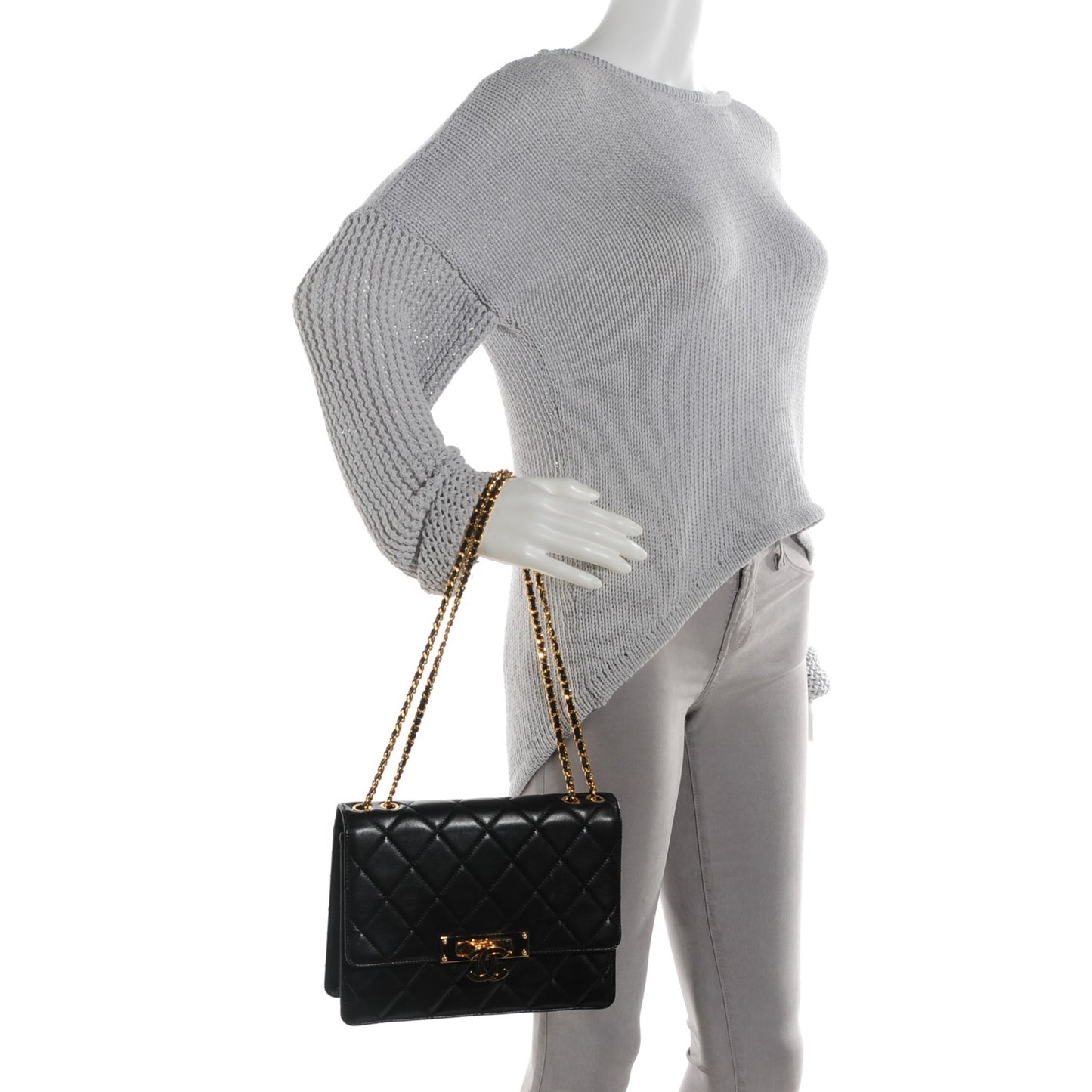 Lambskin Quilted Medium Golden Class Flap Black