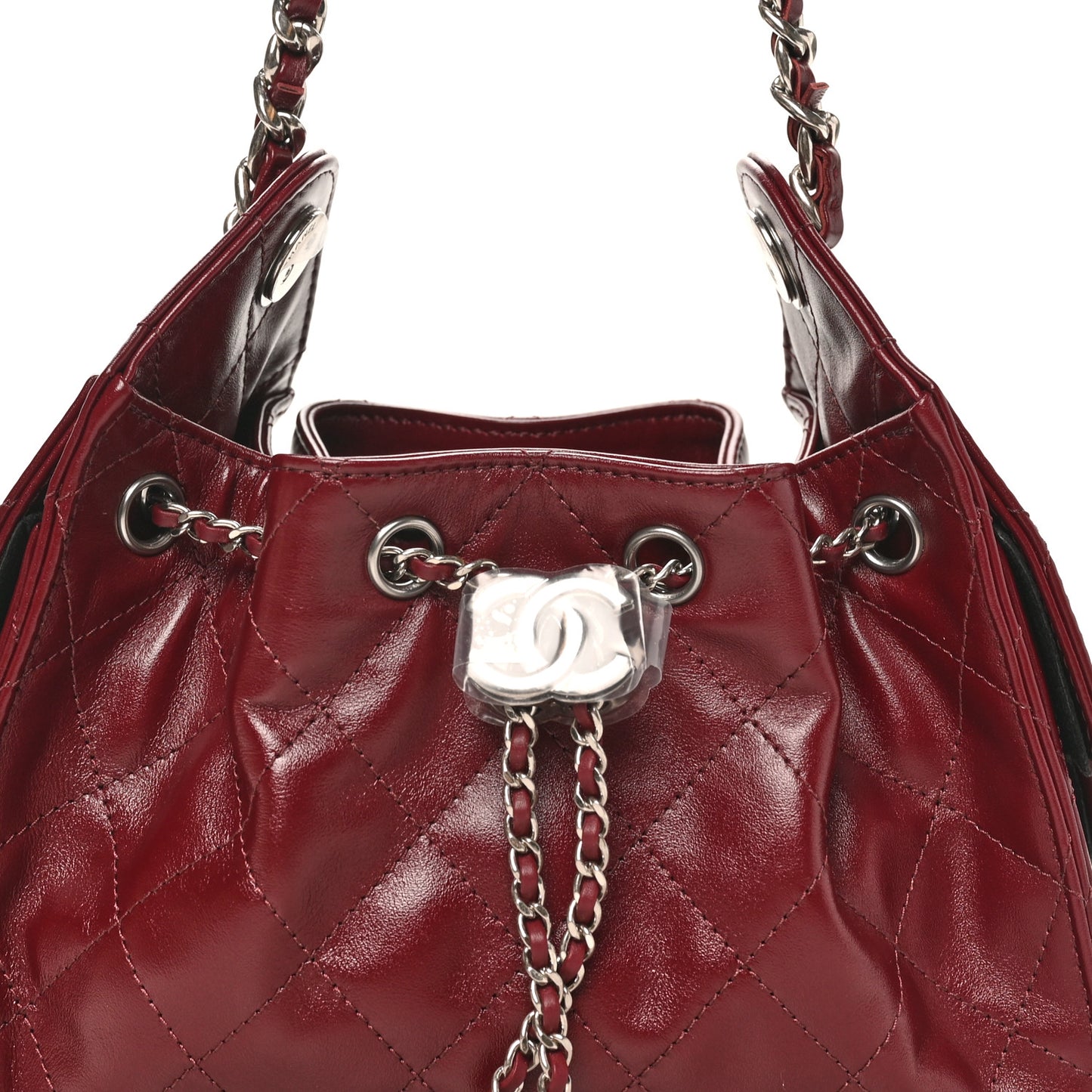 Shiny Crumpled Calfskin Quilted Mini Chanel 25 Handbag Dark Burgundy