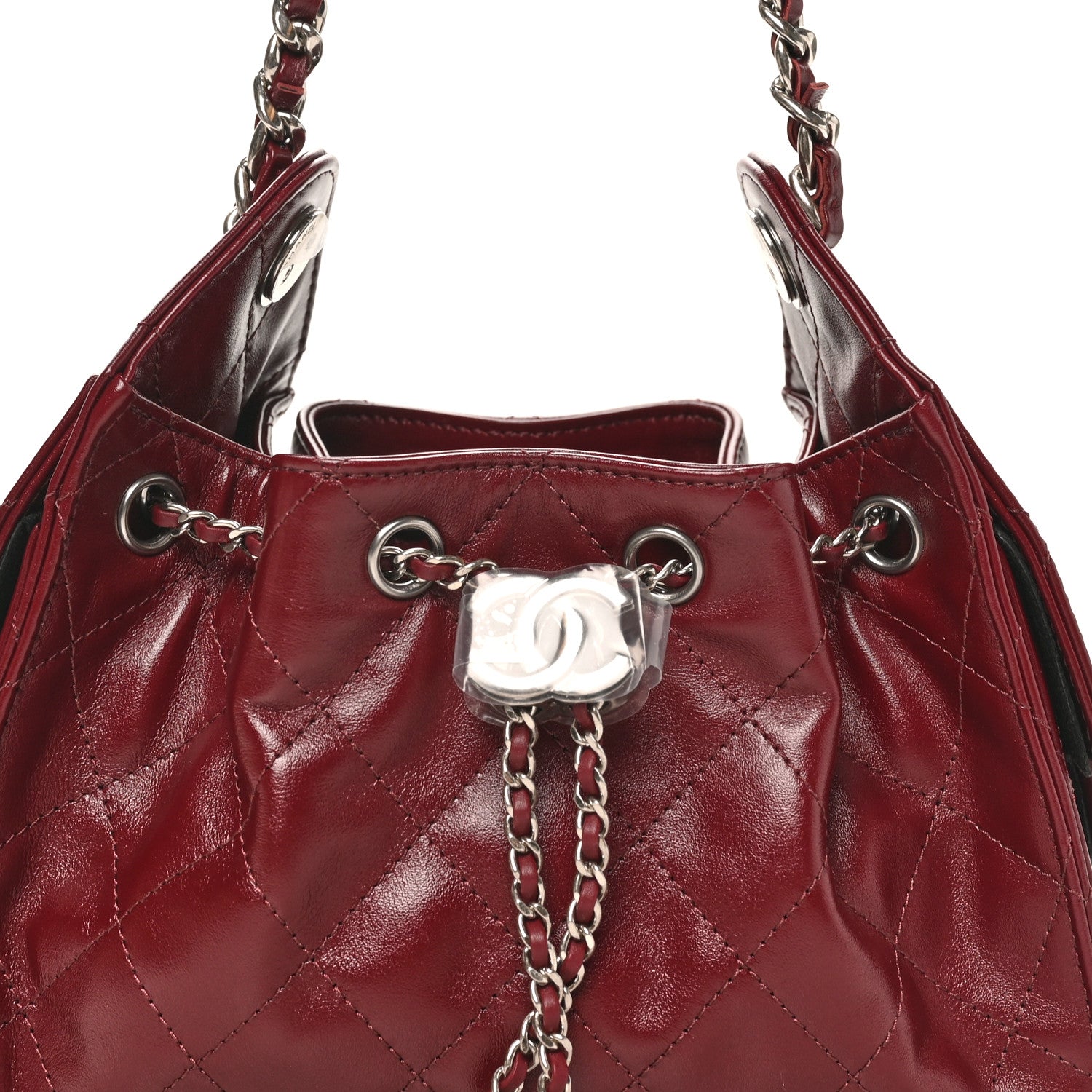 Chanel Shiny Crumpled Calfskin Quilted Mini Chanel 25 Handbag Dark Burgundy 8 of 10