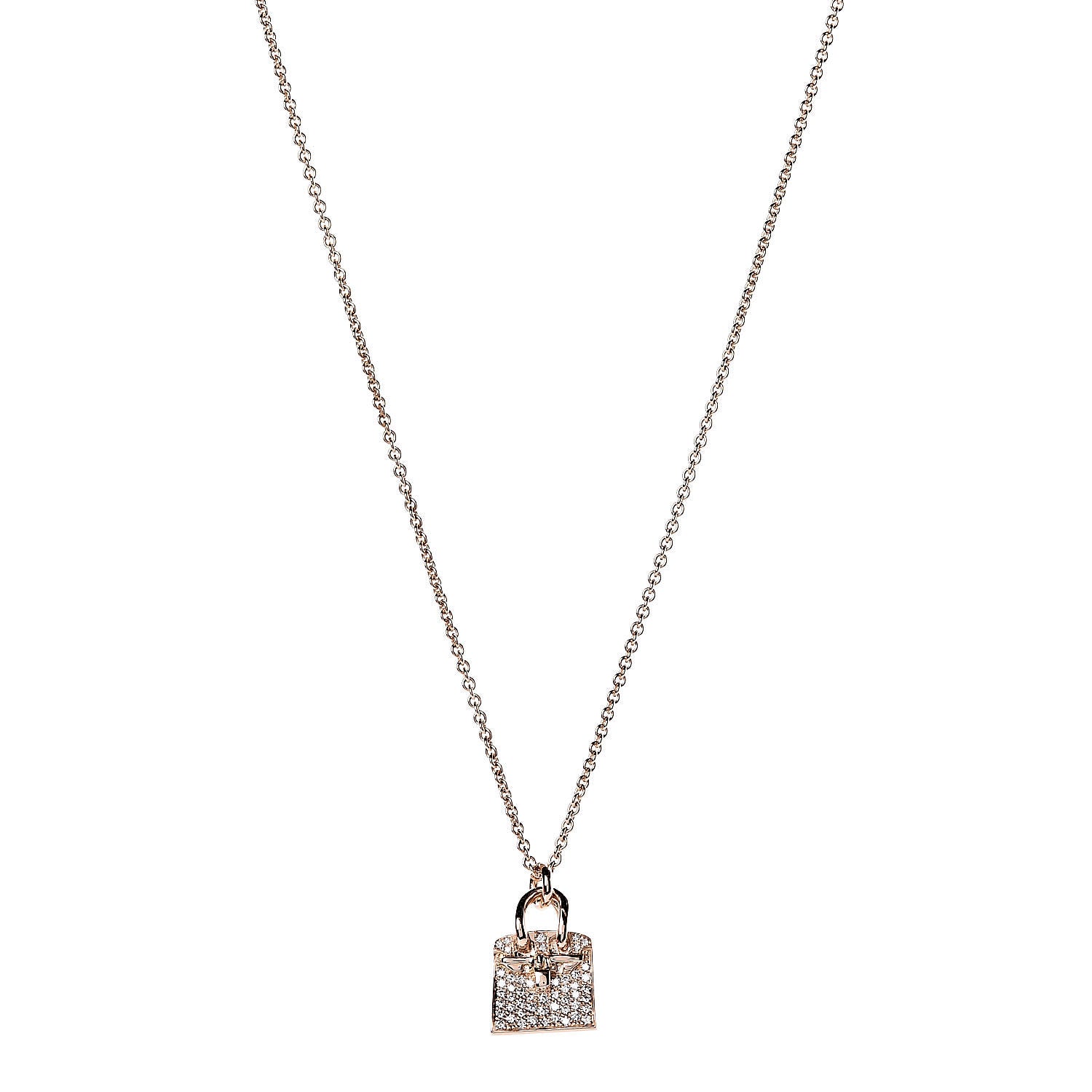 Hermes 18K Rose Gold Diamond Birkin Amulette Pendant Necklace 1 of 7