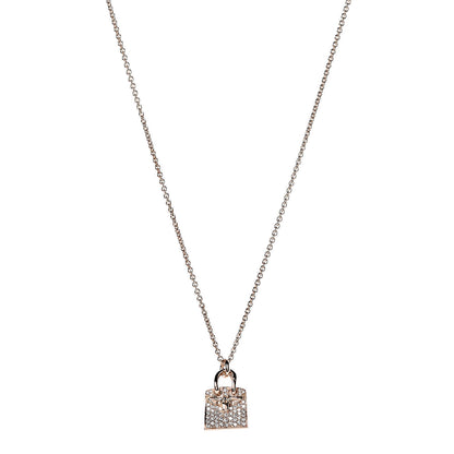 Hermes 18K Rose Gold Diamond Birkin Amulette Pendant Necklace 1 of 7