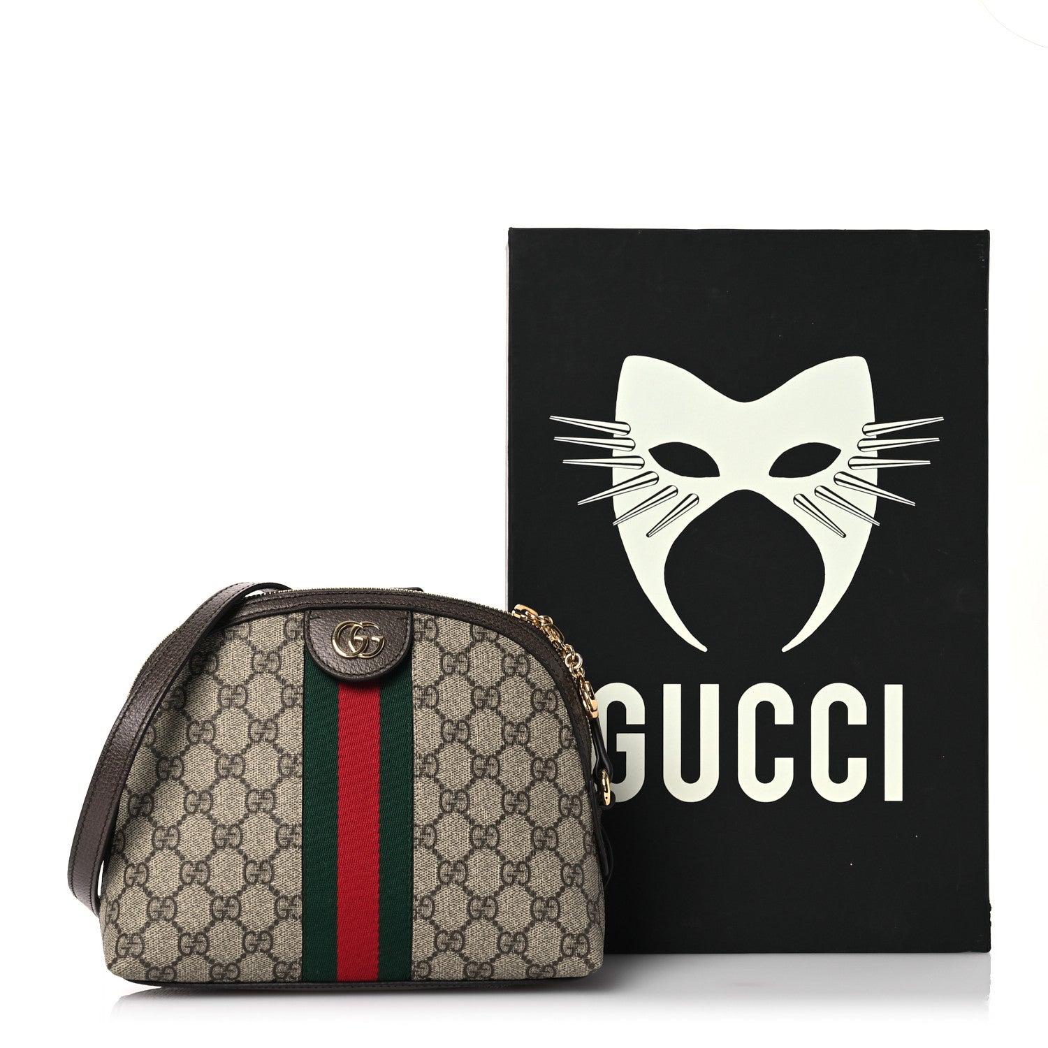 Gucci GG Supreme Monogram Textured Dollar Calfskin Web Small Ophidia Dome Shoulder Bag Beige Ebony New Acero 14 of 14