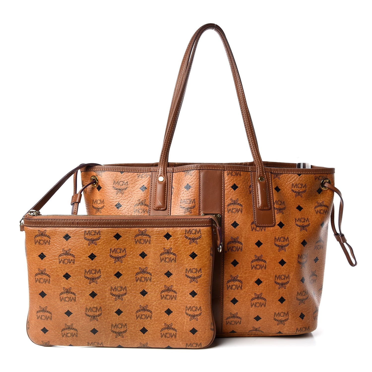 MCM Visetos Medium Liz Reversible Shopper Tote Cognac 1 of 39