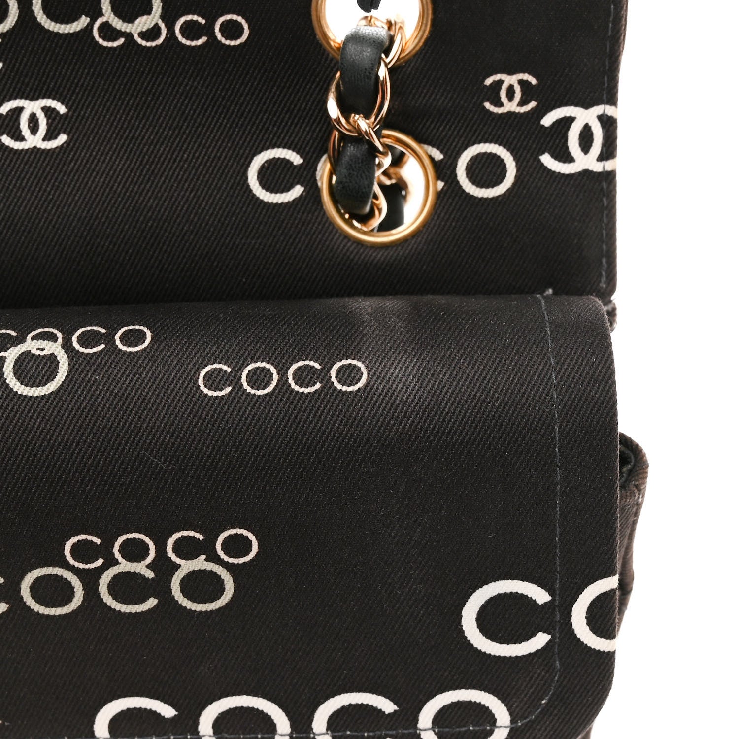 Chanel Canvas Coco Printed Quilted Medium Double Flap Black White 15 of 16