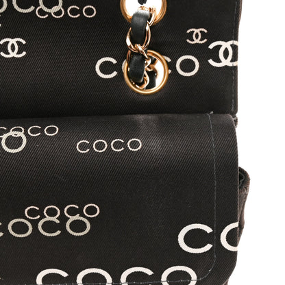 Chanel Canvas Coco Printed Quilted Medium Double Flap Black White 15 of 16