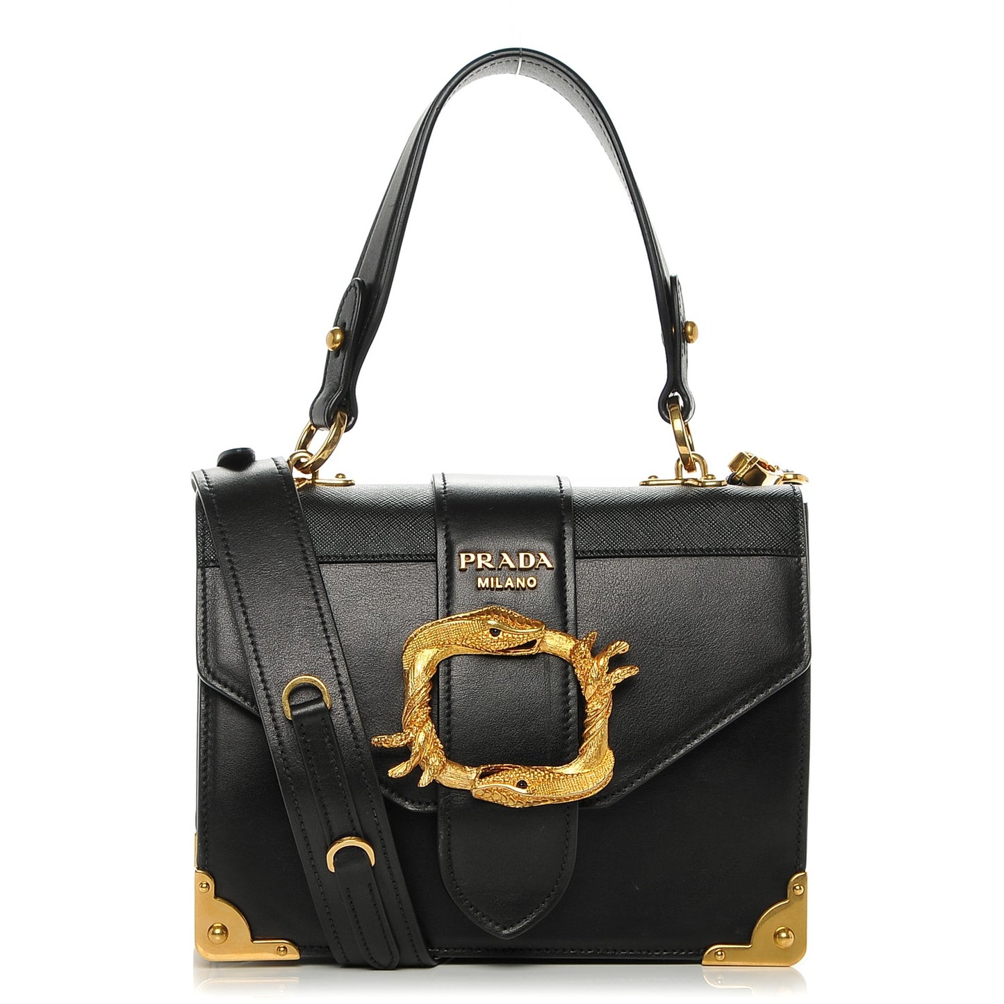 City Calf Saffiano Animalier Top Handle Bag Black