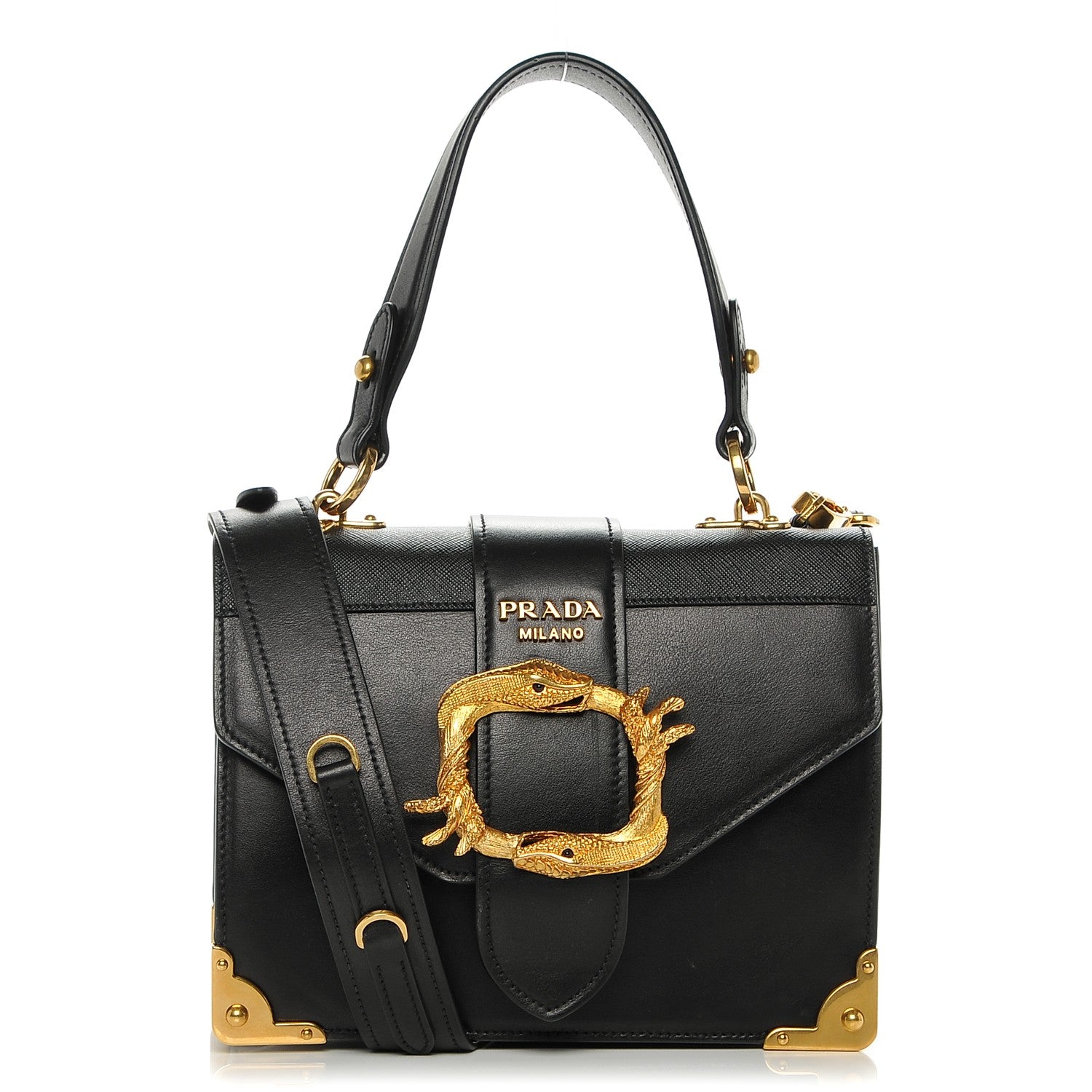 Prada City Calf Saffiano Animalier Top Handle Bag Black 1 of 7