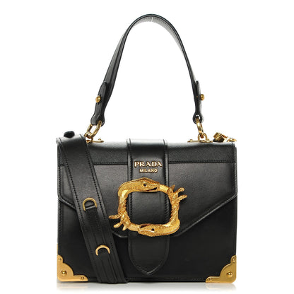 Prada City Calf Saffiano Animalier Top Handle Bag Black 1 of 7
