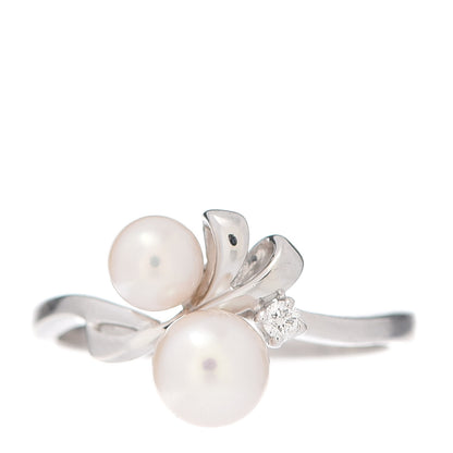 Mikimoto 18K White Gold Diamond Akoya Pearl 4.5-5.5mm Band Ring 50 5.25 1 of 4
