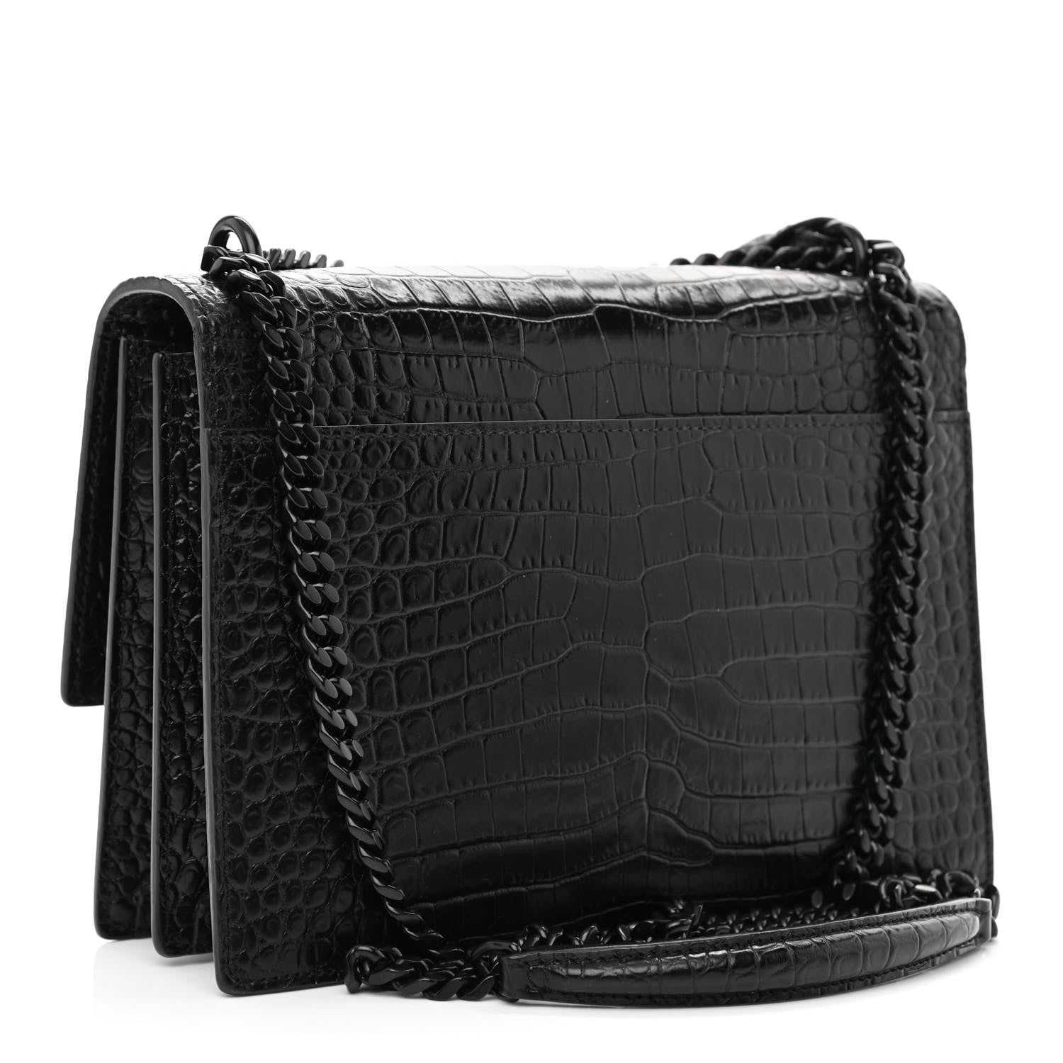 Saint Laurent Calfskin Crocodile Embossed Medium Monochrome Monogram Sunset Black 3 of 10