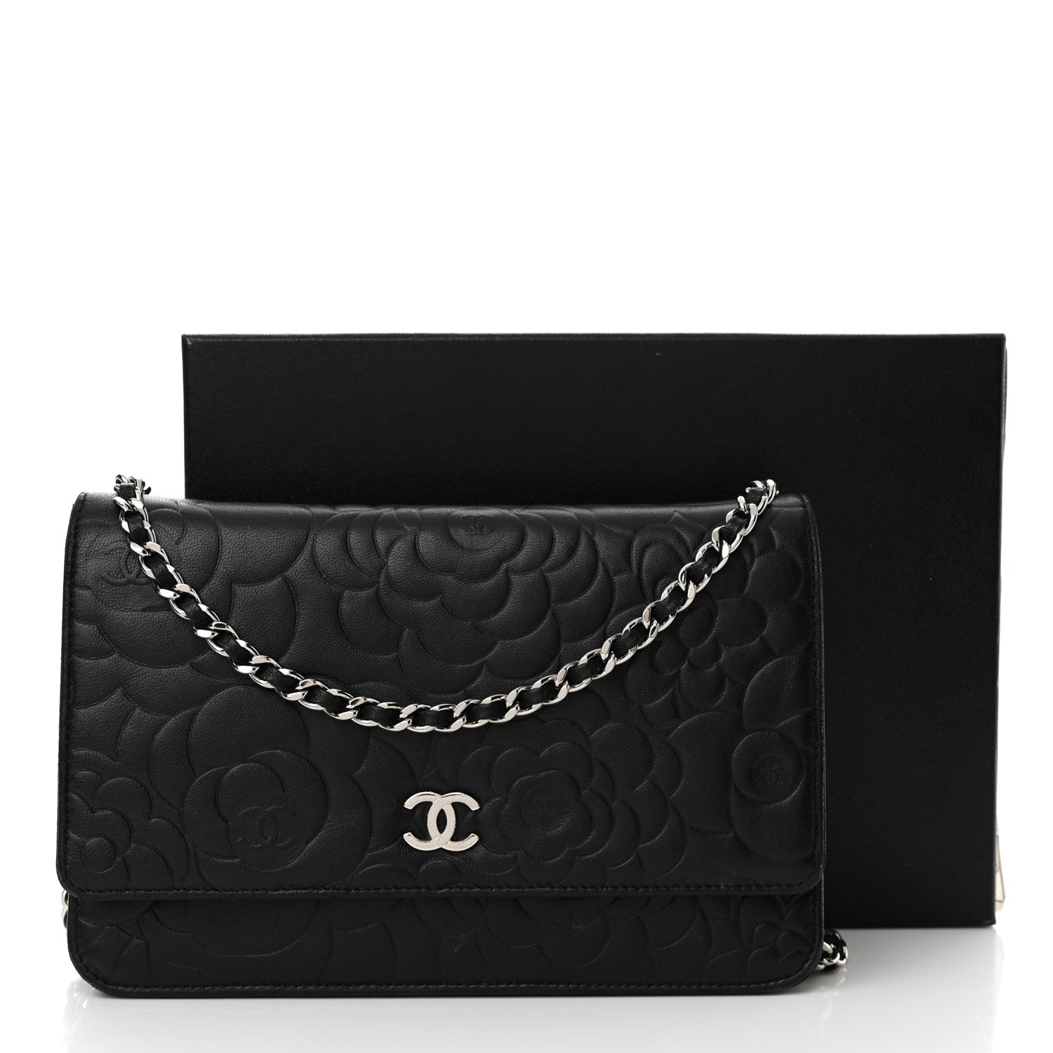 Chanel Lambskin Camellia Embossed Wallet on Chain WOC Black 17 of 17