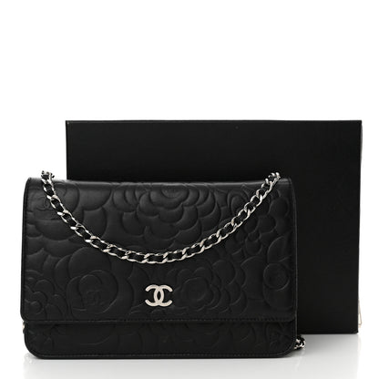 Chanel Lambskin Camellia Embossed Wallet on Chain WOC Black 17 of 17